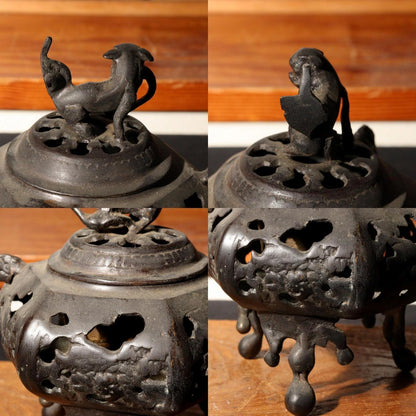 Japanese Bronze Incense Burner censer Lion design BOS622