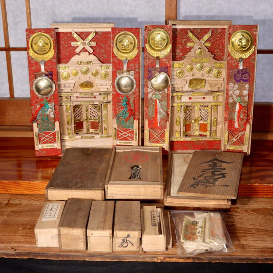 Japanese Konpira wooden Kamidana Amulet Kakejiku set Shinto shrine Temple