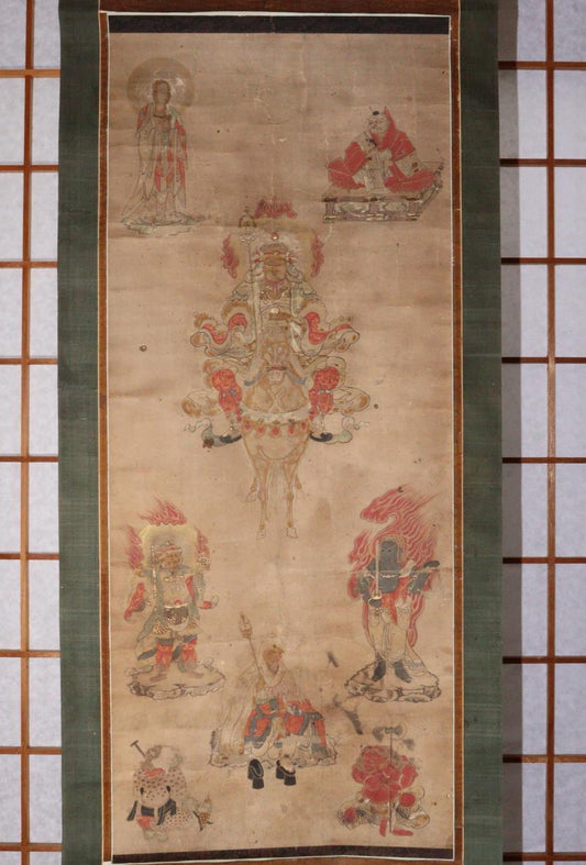 Japanese Antique Kakejiku hanging scroll Shinto Buddhist art Emakimono ASO309