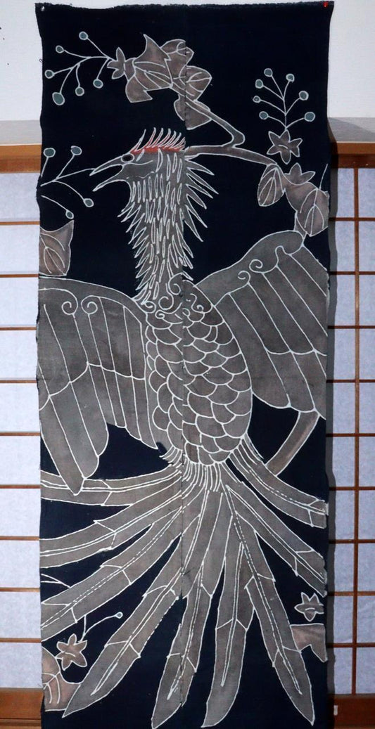 Antique Japanese Tsutsugaki Indigo Fabric Phoenix Boro ART Cotton cloth BRKW107