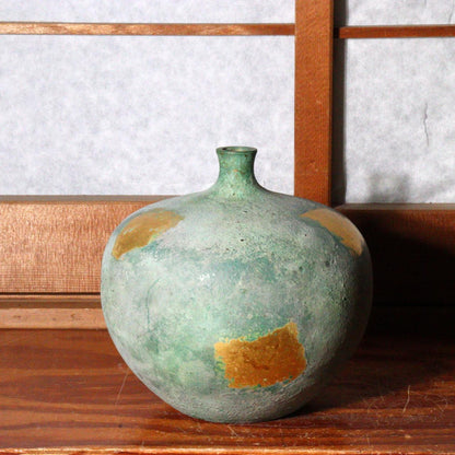 Vintage Japanese Bronze Vase with Gold Leaf Accents BV518