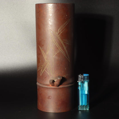 Japanese copper vase Flower Bamboo pattern signed BV450