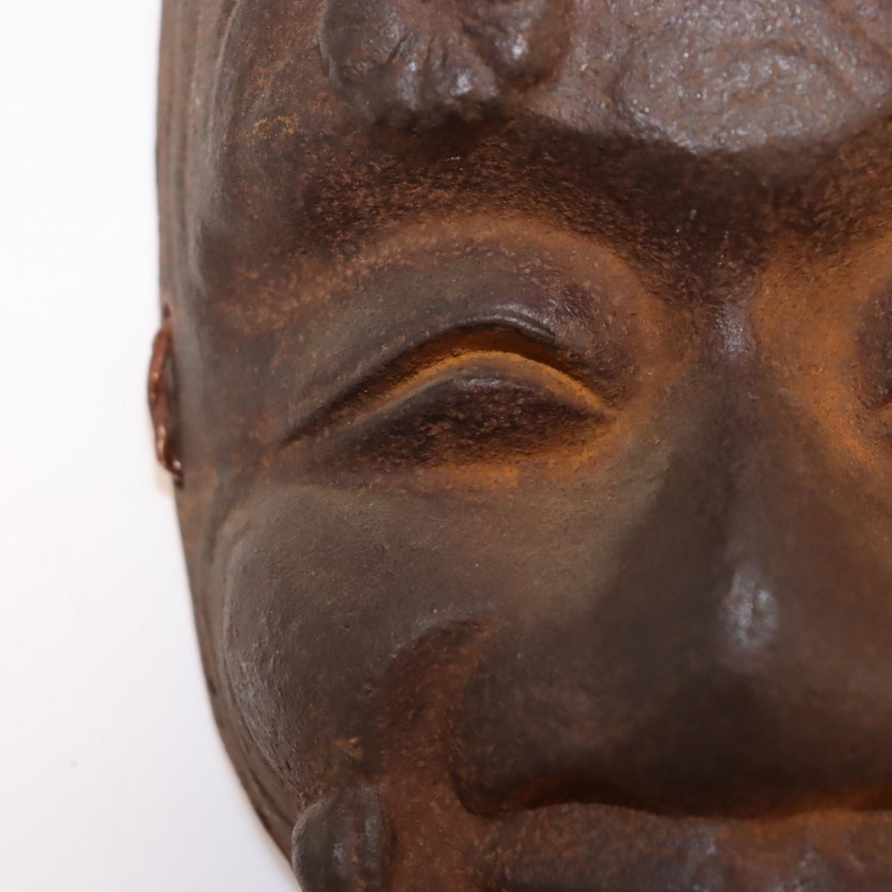 Japanese Iron Noh mask Okina signed MSK272