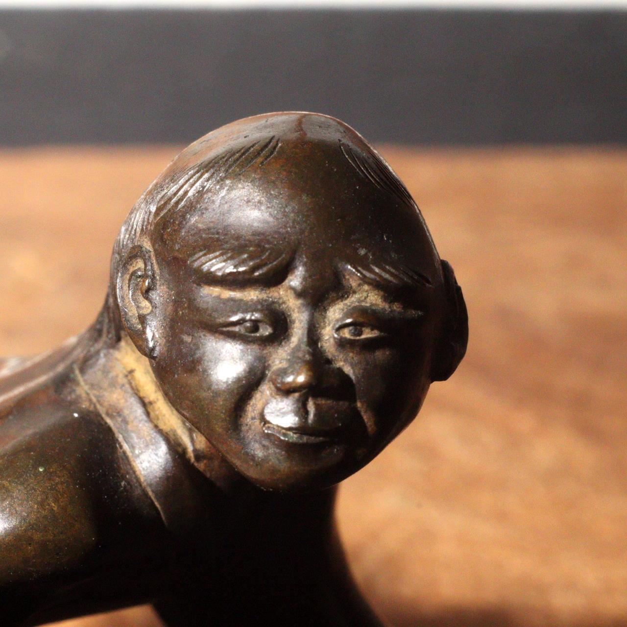 Antique Bronze Frog Gama sennin Nagoshi Family Ornament Japanese Toko-oki BOS819