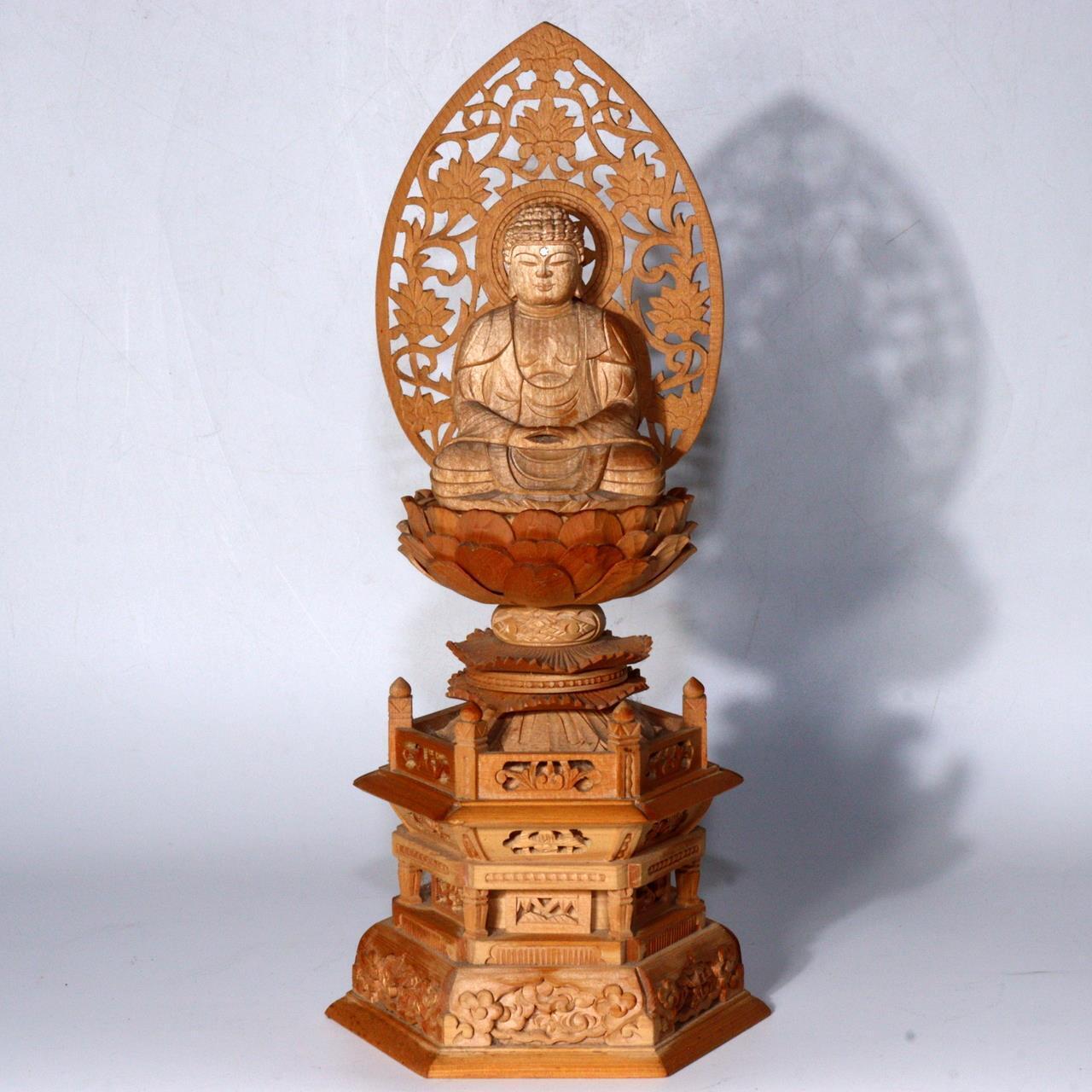 Japanese wooden Buddha statue Buddhism Shaka Nyorai Shakyamuni WB248