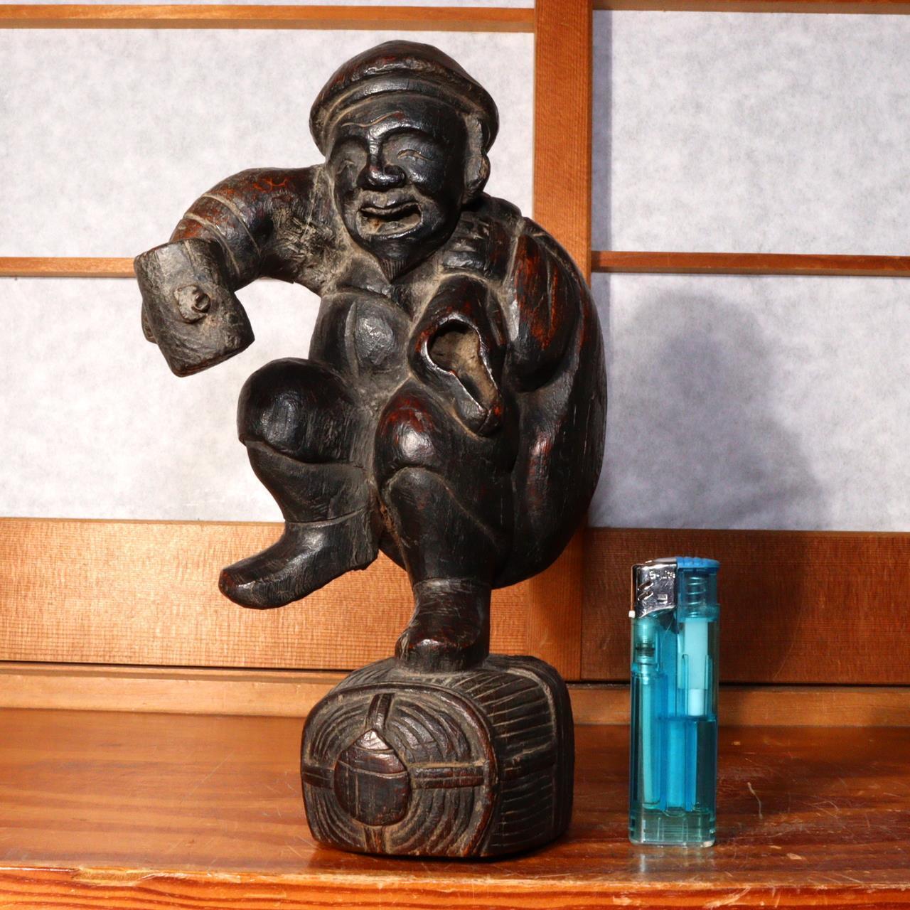 Japanese wooden Daikokuten Buddha statue Shinto Meiji period Folk art WB173