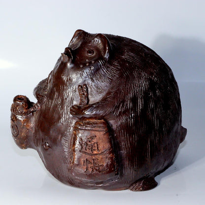 Japanese Pottery raccoon dog Tanuki Figurine Ornament Yokai Obake PCP213