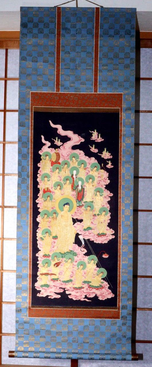 Japanese Kakejiku Nyorai Raigō-zu Hanging scroll Amitabha Buddha art ASO334