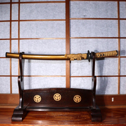 Japanese Sword Stand Tokugawa Family Crest Gold Makie Decoration Katana Kake