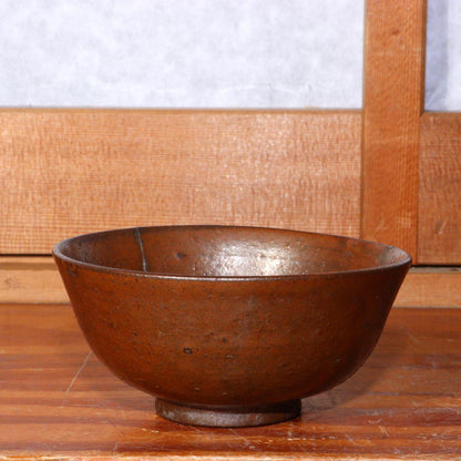 Japanese Antique Karatsu ware Tea Bowl Pottery Takatori persimmon-glazed PCP199