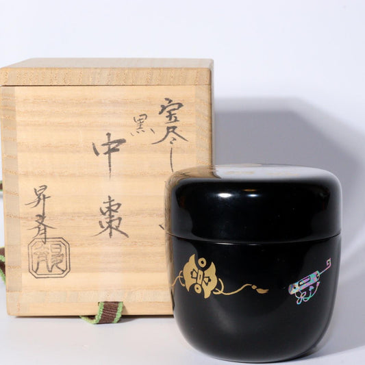 Natsume Toyama Shosai Japanese Wooden Black Lacquer Tea container sado WO371