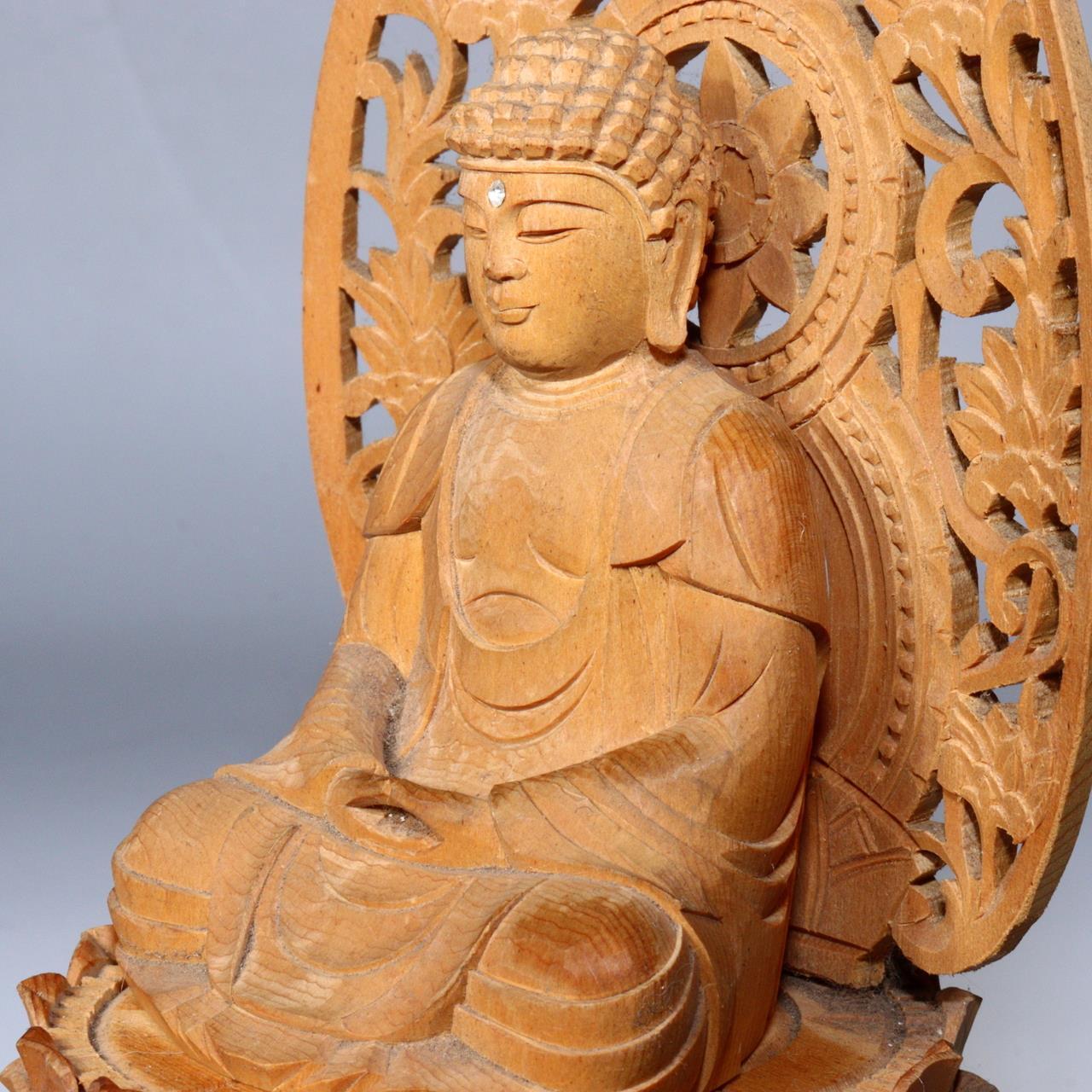 Japanese wooden Buddha statue Buddhism Shaka Nyorai Shakyamuni WB248