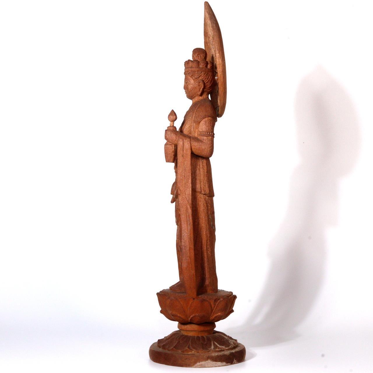 Japanese Antique wooden Kannon Bodhisattva buddha statue signed WB181