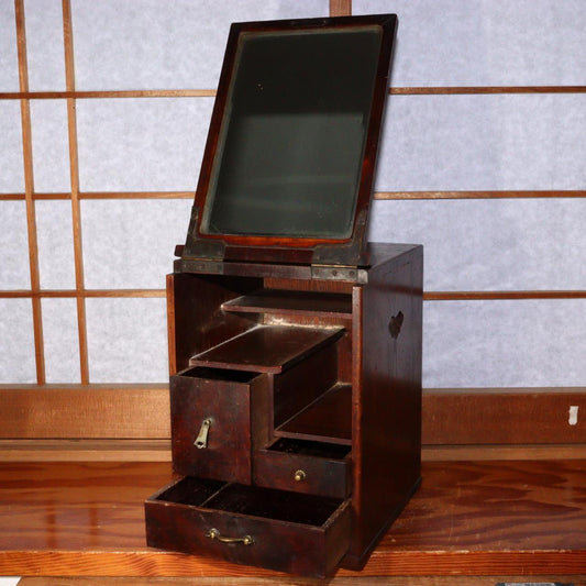 Japanese wooden Foldable Dresser Mirror stand storage Box Type WO274
