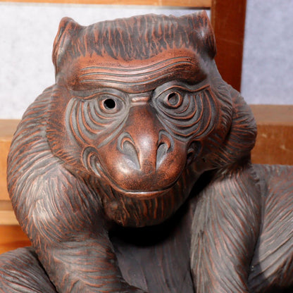 Japanese Bizen ware pottery ceramic monkey figurine ornament BW73