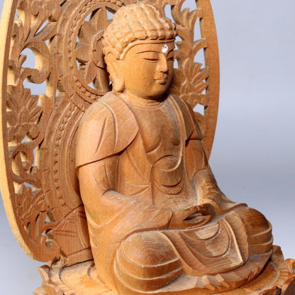 Japanese wooden Buddha statue Buddhism Shaka Nyorai Shakyamuni WB248