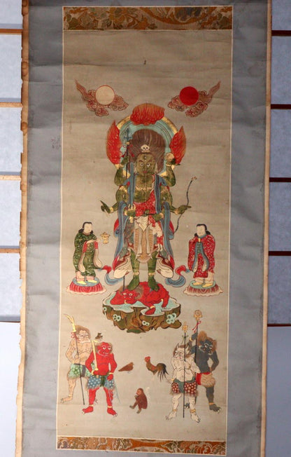 Japanese Kakejiku hanging scroll Buddhist Art Emakimono of Shōmen Kongō  ASO358