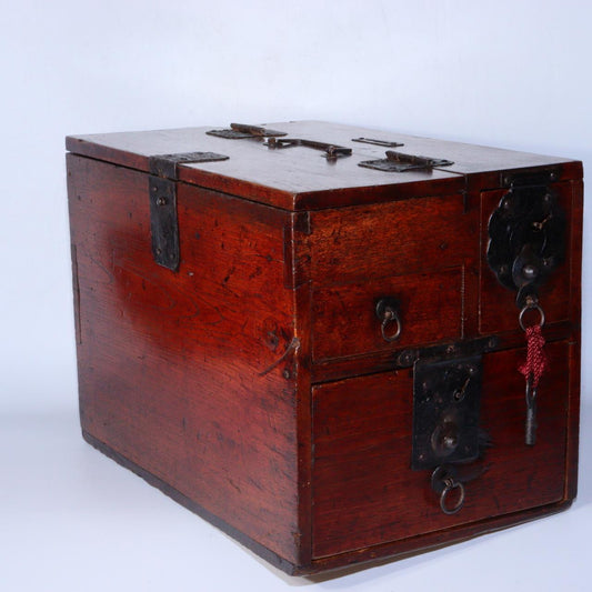 Hidden Compartment Kake Suzuri Inkstone box Chest drawers Japanese Antique wood