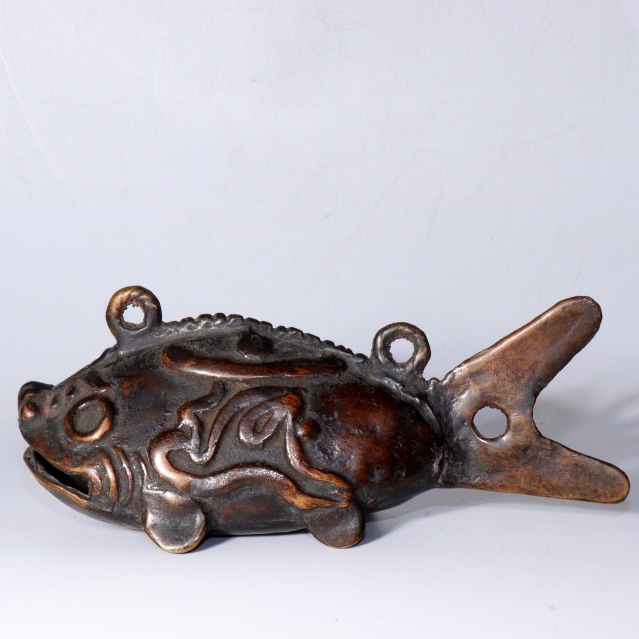 Japanese Antique copper catfish shape Bell ornament Zen Temple Ōbaku-shū BOS837