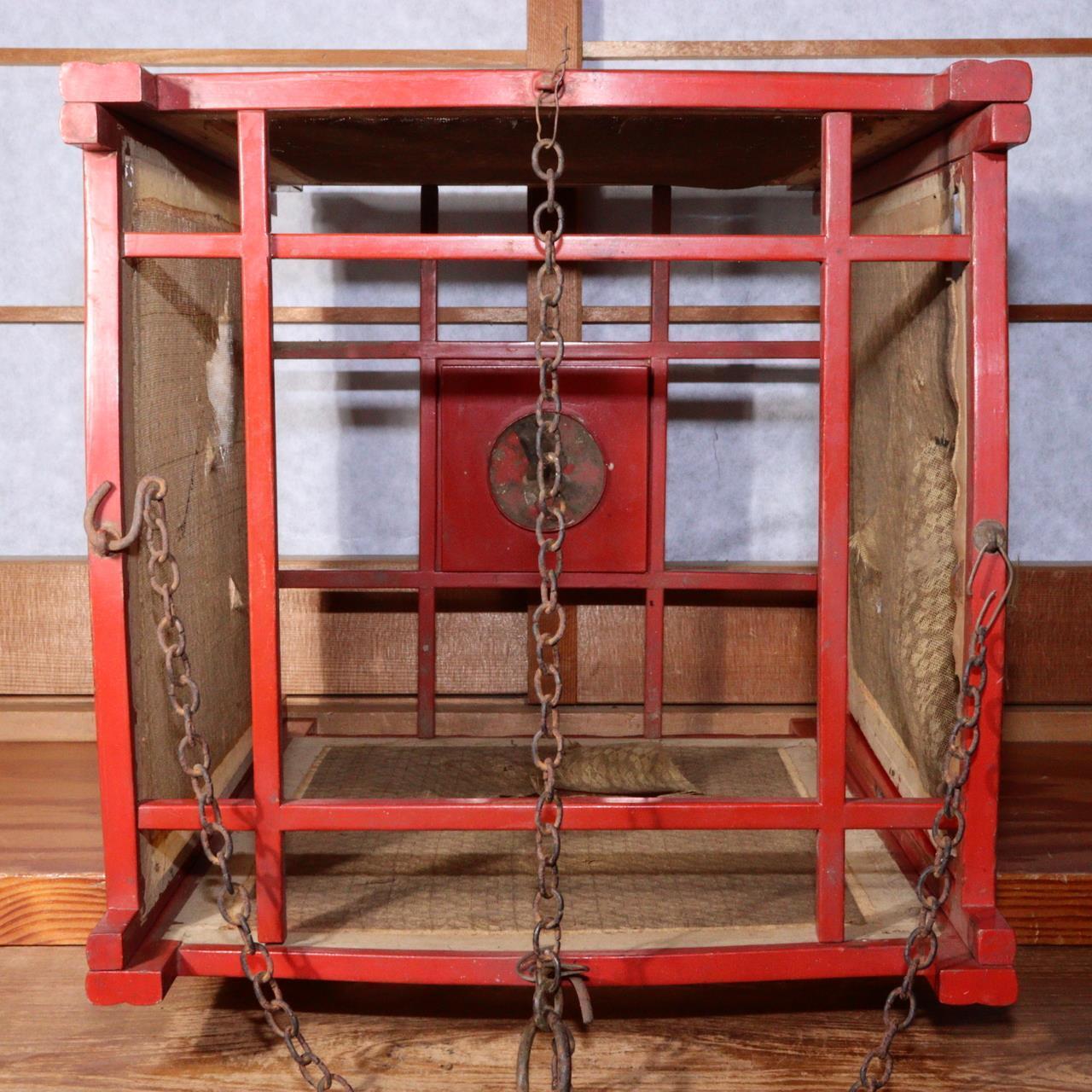 Japanese Antique Red Lacquered wooden hanging lantern Andon Lamp VG260