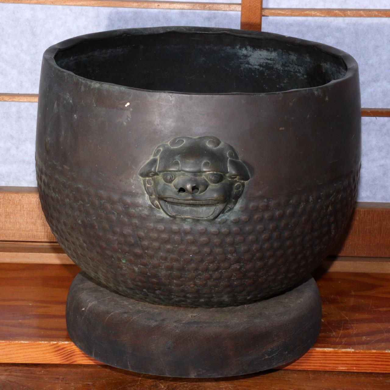 Japanese Antique Bronze temple Orin bell shaped Hibachi brazier Buddhism BOS799