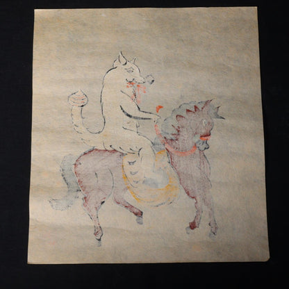 Fox Horse Otsu-e woodblock Emakimono scroll Japanese picture makuri ASO322