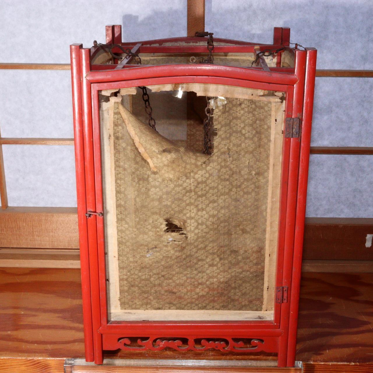 Japanese Antique Red Lacquered wooden hanging lantern Andon Lamp VG260