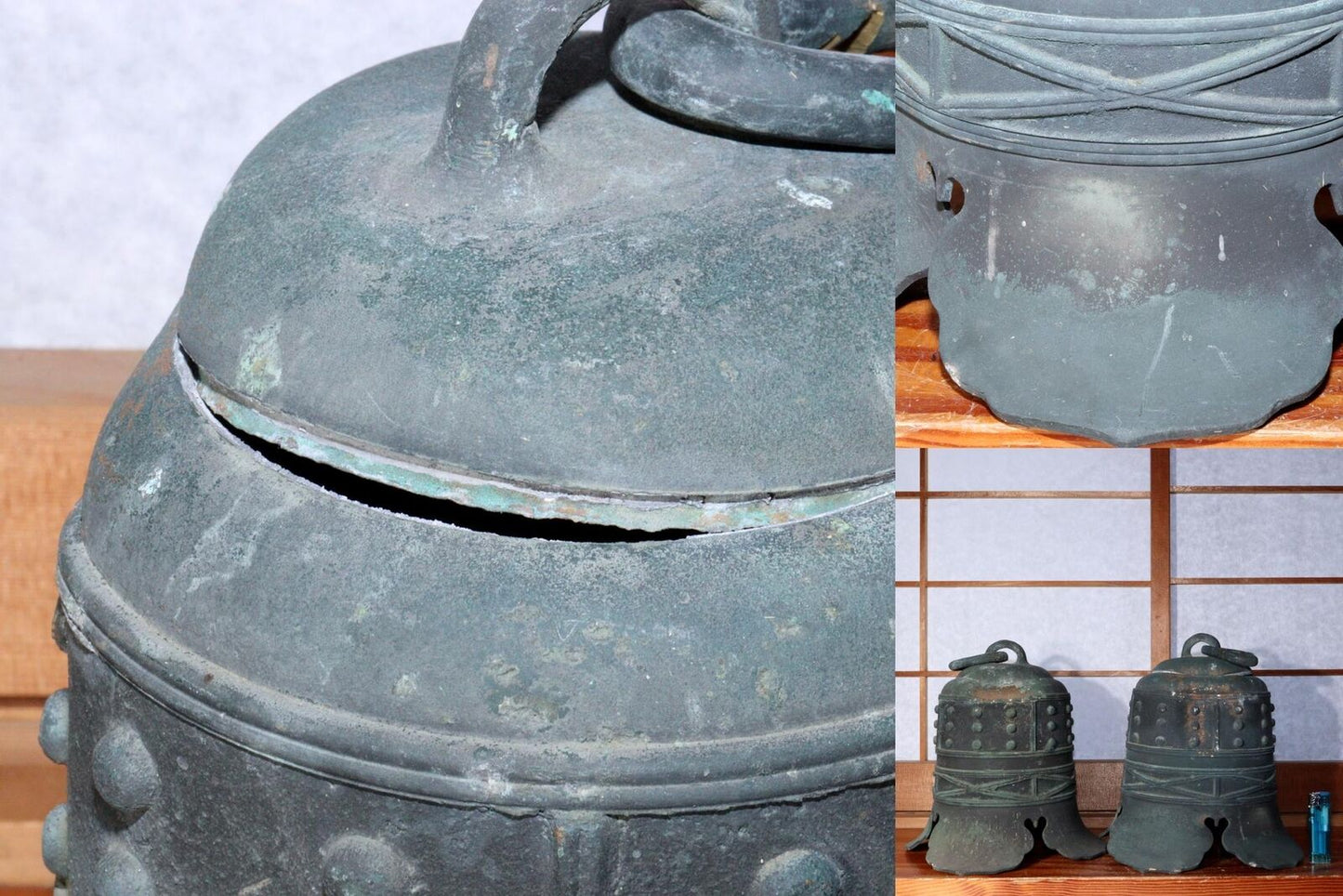 Japanese Antique Bronze Pair Hanging bell Temple Buddhist BOS816