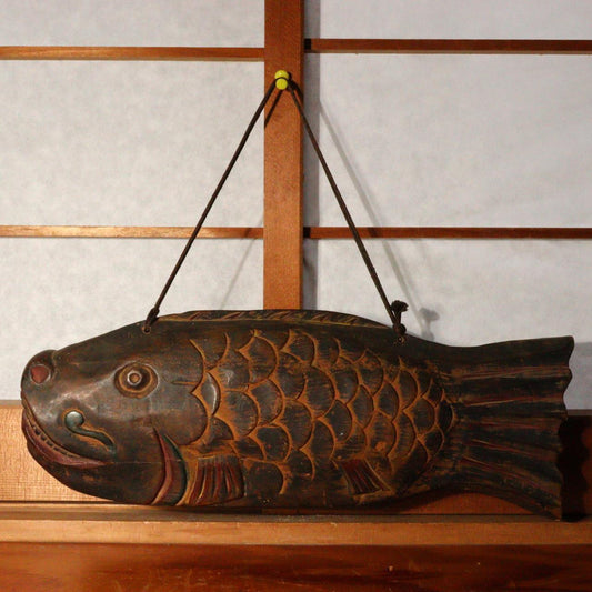 Japanese wooden Kaiban Drum Mokugyo Jizai kagi carp Fish Gyoban Buddhism JZI102