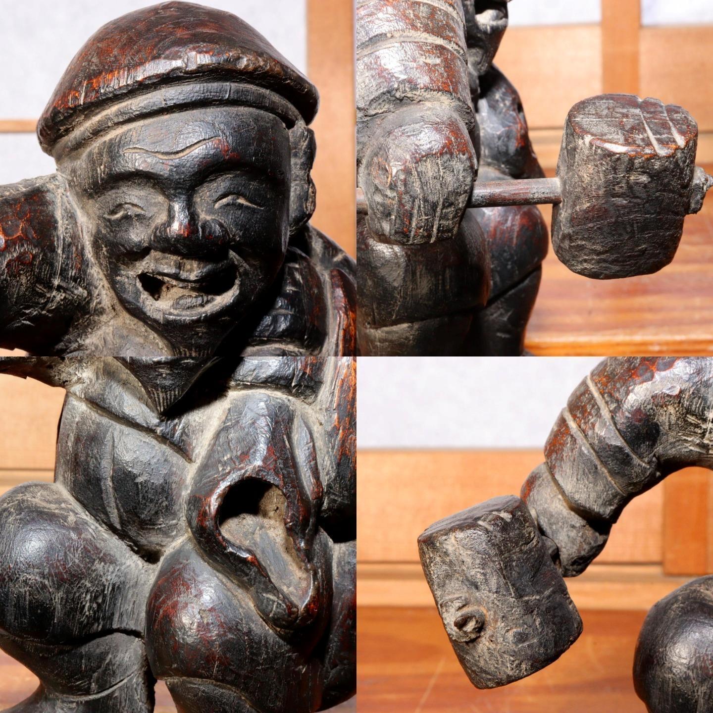 Japanese wooden Daikokuten Buddha statue Shinto Meiji period Folk art WB173