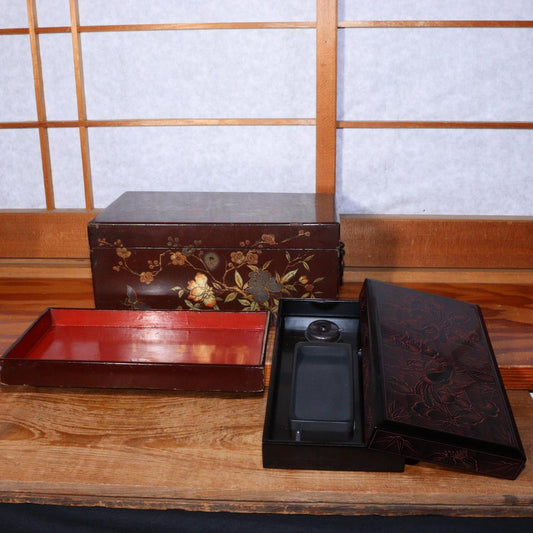 Japanese wooden Makie box suzuri Inkstone Tray Obon set WBX235