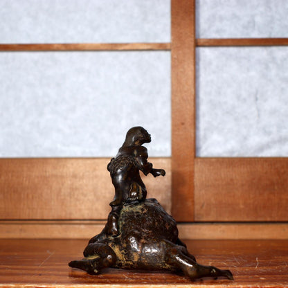 Antique Bronze Frog Gama sennin Nagoshi Family Ornament Japanese Toko-oki BOS819