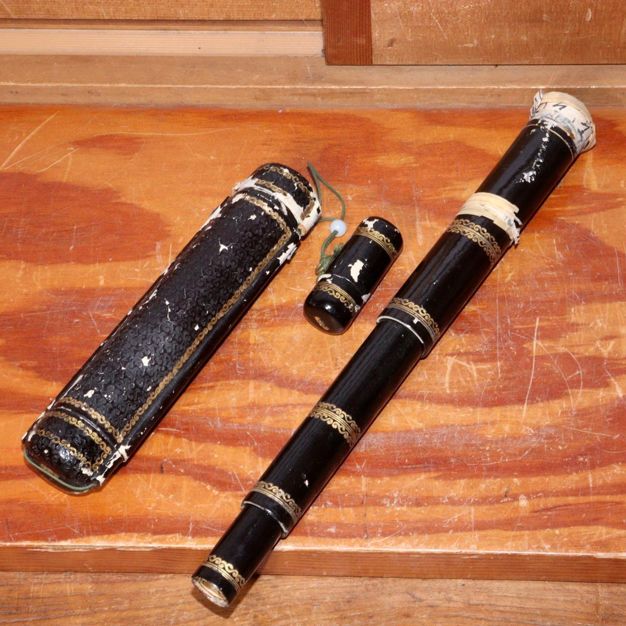 Japanese Antique Black lacquer Telescope Ikkanbari Spyglass Samurai VG340