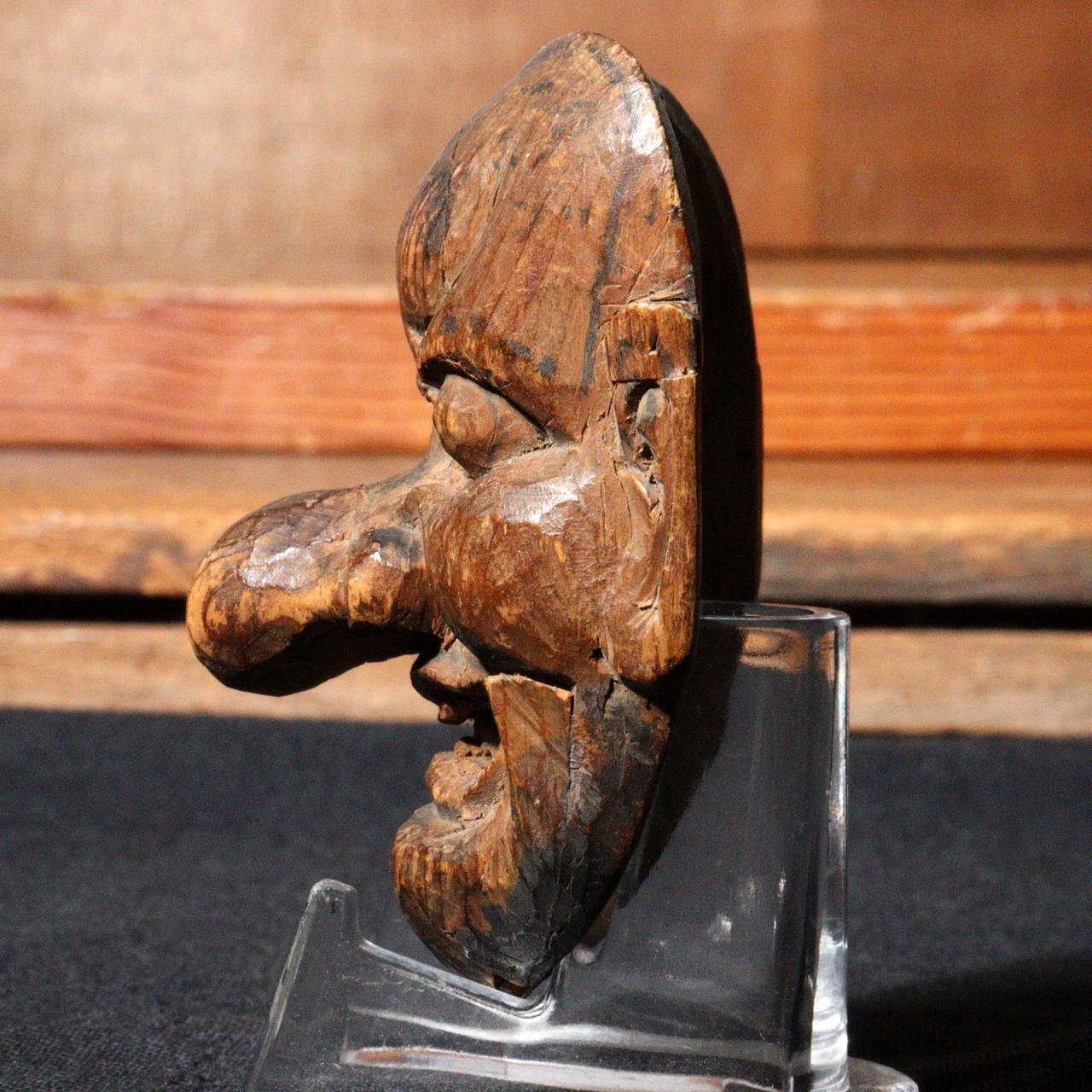 Antique wooden Tengu Mask Netsuke signed Noh Mask Japanese NW260