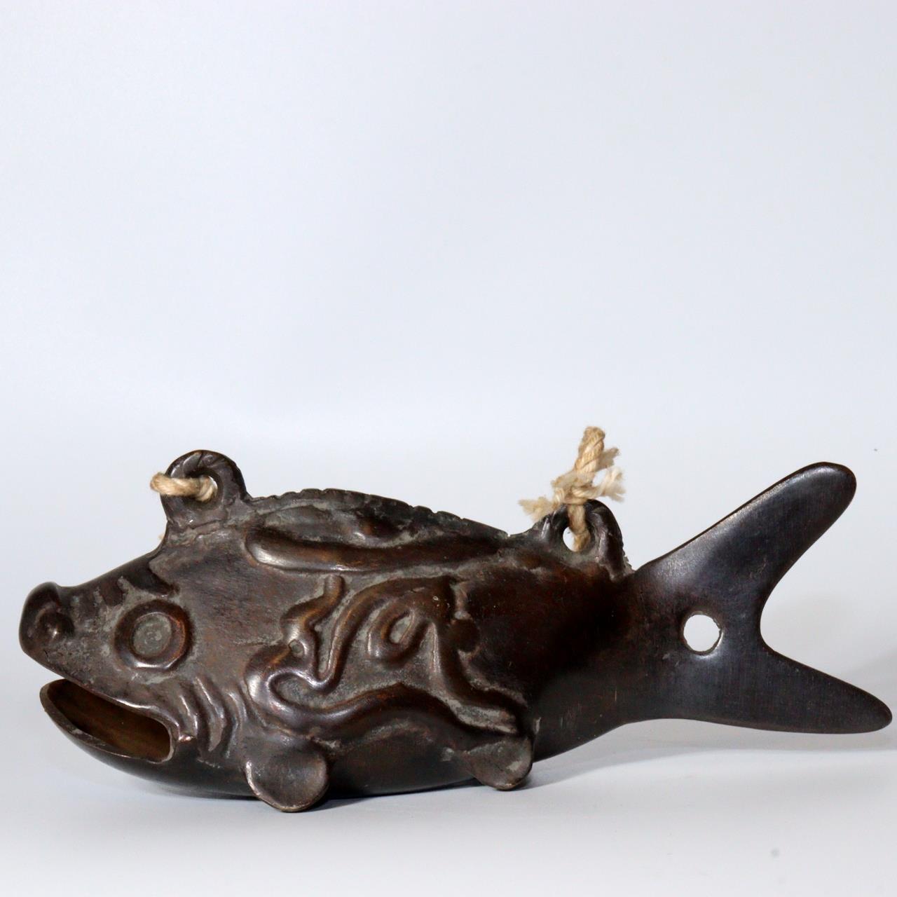 Japanese Antique copper catfish shape Bell ornament Zen Temple BOS846