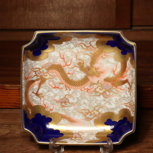 Japanese Fukagawa Plate Dragon design porcelain Arita signed w / box PCP169