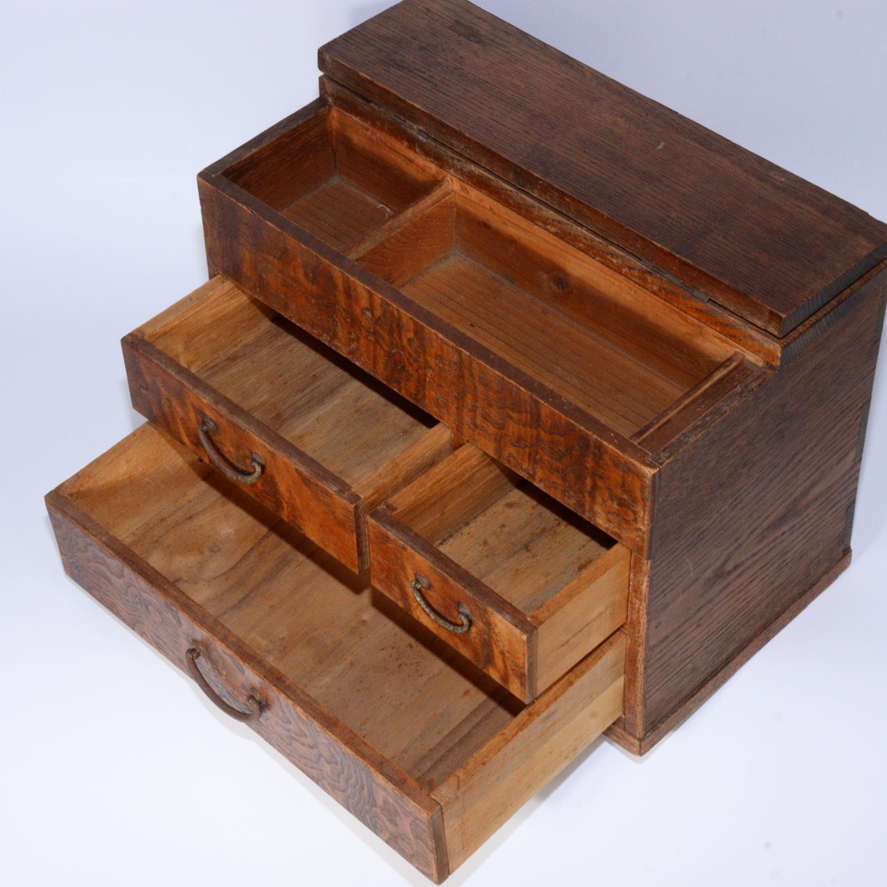 Japanese Wooden Sewing box Haribako Tansu Chest Accessory case WBX268