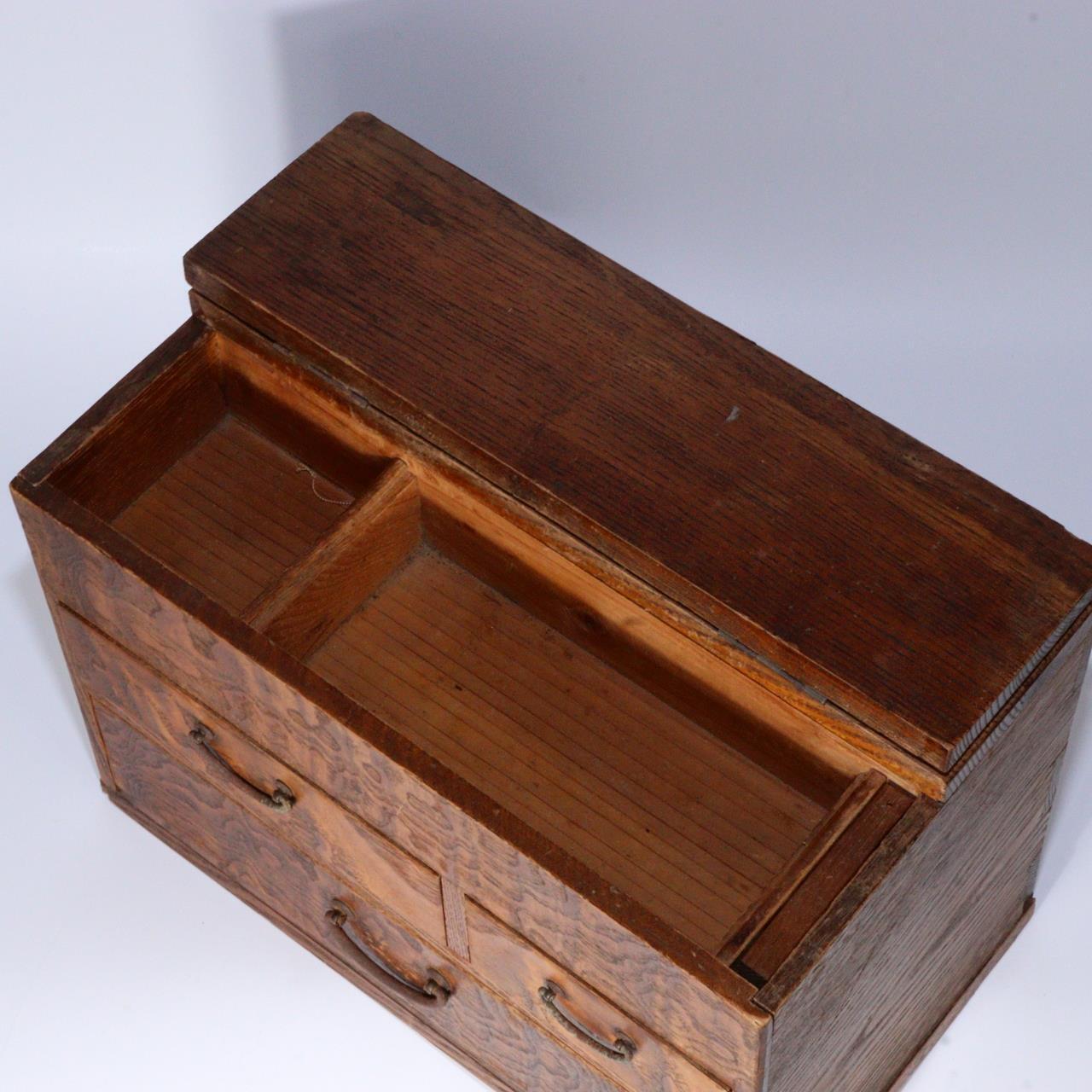 Japanese Wooden Sewing box Haribako Tansu Chest Accessory case WBX268