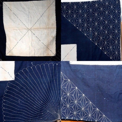 Japanese Antique Sashiko Fabric Aizome Furoshiki embroidery Boro Kire BRKW118