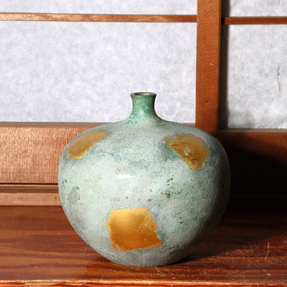 Vintage Japanese Bronze Vase with Gold Leaf Accents BV518