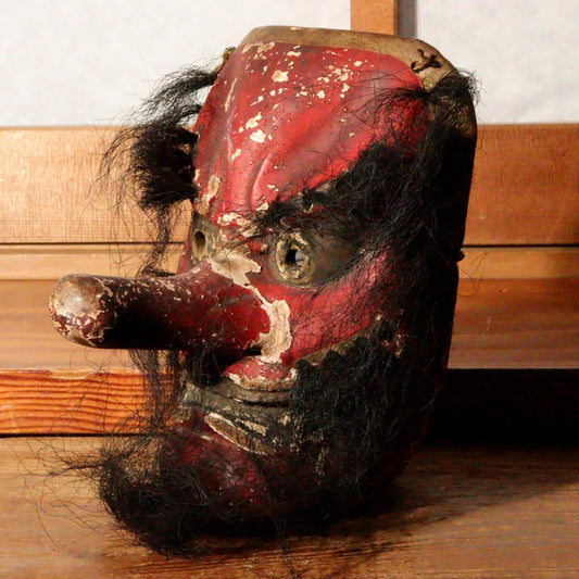 Japanese Antique wooden Tengu Mask Kagura Noh 200 years ago Edo Period MSK453