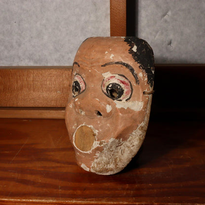 Japanese Antique wooden Hyottoko Noh mask Kyogen Kagura mask w / bag MSK448