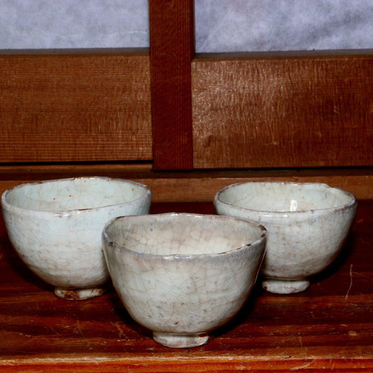 Japanese white glaze 3 Cups Kiyoshi Hara Living National Treasure Kohiki Ceramic