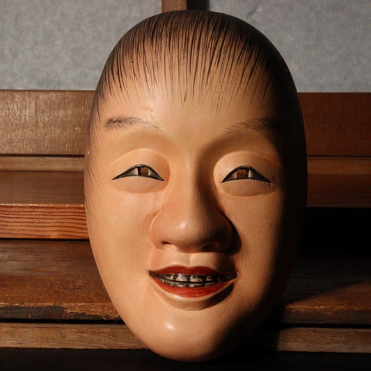 Japanese wooden Kyogen Noh Mask Douji signed MSK408