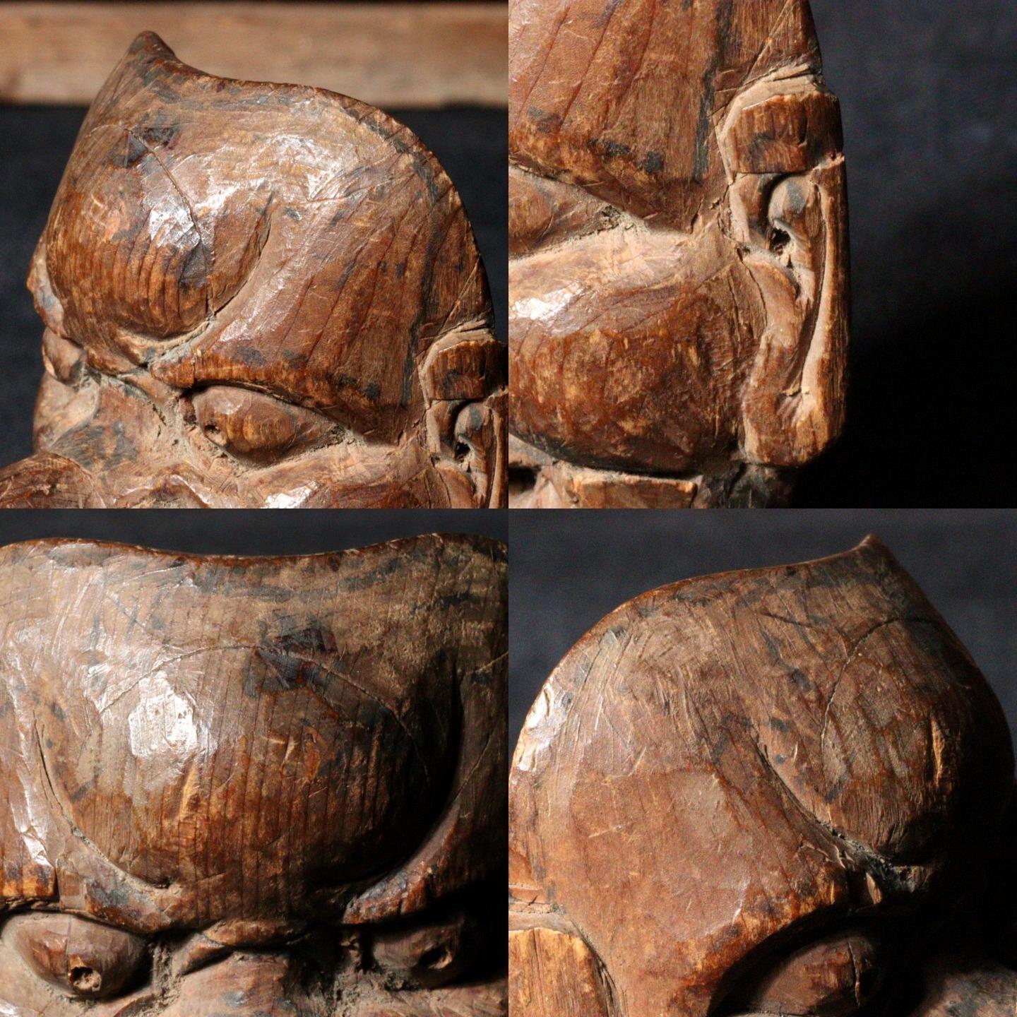 Antique wooden Tengu Mask Netsuke signed Noh Mask Japanese NW260