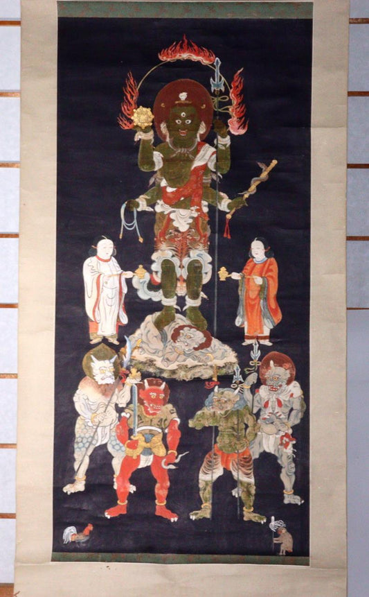 Japanese Kakejiku hanging scroll Buddhist art Shomen Kongo Oni Demon ASO342