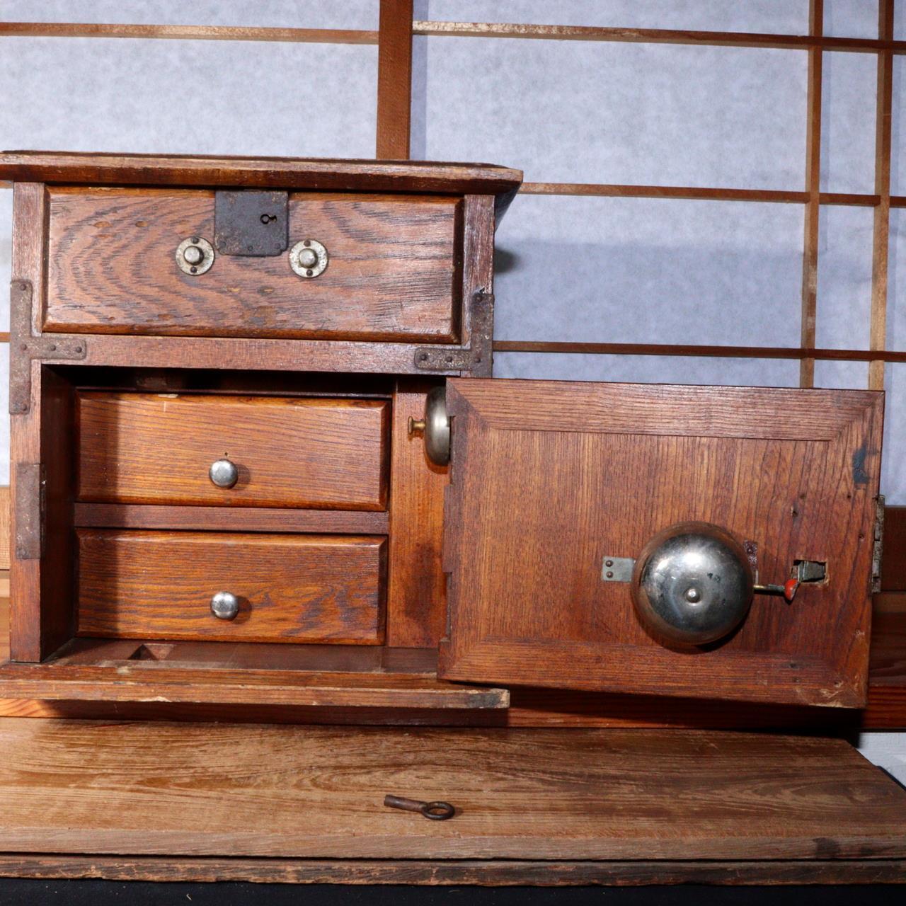 Japanese Antique Safe cash register wooden Money Box Chest drawer WBX229