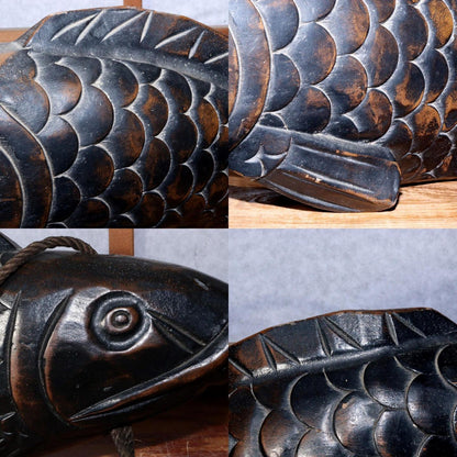 Japanese wooden Jizai kagi carp Carved Irori Fireplace JZI103