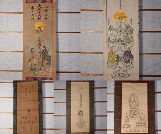 Japanese Kakejiku hanging scroll Buddhist art Emakimono 5 set woodblock print