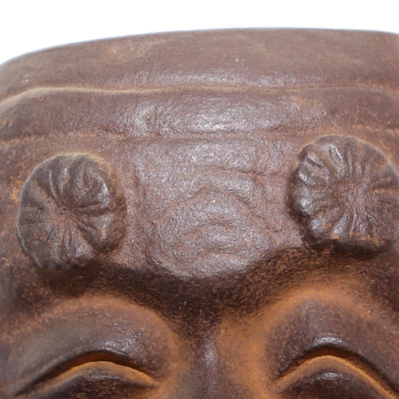 Japanese Iron Noh mask Okina signed MSK272